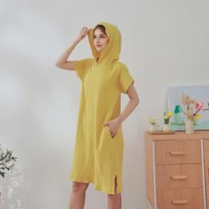 Robe Mi-Longue en Mousseline de Coton Bio Légère à Manches Courtes, Taille Haute, Respirante, Style Vintage, Confortable pour la Maison, Personnalisable, Grandes Tailles - Product Image 1