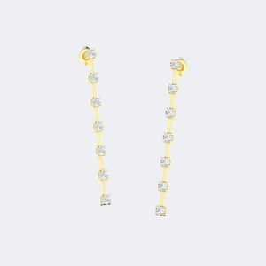 Boucles d'oreilles pendantes longues et linéaires à sertissage à griffes, diamant de laboratoire taille ronde 0.95CTW, couleur E F, pureté VVS2, en or blanc ou or rose, bijoux pour femme - Product Image 4