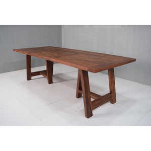 Rắn màu nâu sẫm mộc mạc trang trại phong cách bàn ăn bằng gỗ với đầu dày và chân dài thiết kế gấp tính năng - Product Image 3