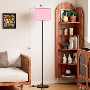 Lampada da Terra Moderna Rosa con Asta Nera, Lampade Alte per Soggiorno, Camera da Letto, Ufficio, Sala da Pranzo, Senza Base - Product Image 1
