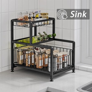 Modern Black Metal Kitchen Organizer Perfect for Home Organization Space Saving Fruit and <b>Vegetable</b> Storage Solution From India - Product Image 3