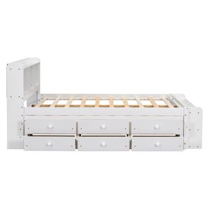 <b>White</b> Full Bed with Up-Holstered <b>Bookcase</b> Headboard Underbed Storage Drawers Bed End Storage Case - Product Image 4