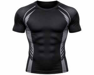 T-shirt de compression à manches courtes pour homme en Spandex/Polyester 180g, séchage rapide, coupe ajustée, sportif, col rond, tricoté - Product Image 2
