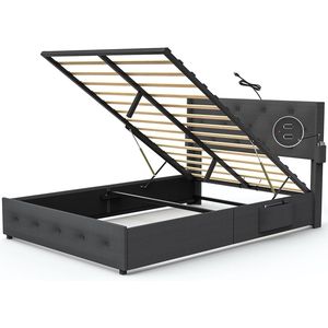 Letto matrimoniale moderno con testiera a conchiglia e contenitore, letto imbottito matrimoniale con porta USB - Product Image 4