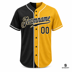 SINEWY Men's Baseball Jersey Black <b>Gold</b> Color Block Short Sleeve Custom Name <b>Number</b> Sublimated Print Regular Fit - Product Image 2