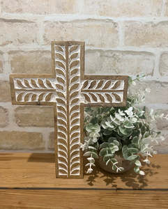 Magnifique croix murale religieuse en os incrusté, motif floral bleu XL, pour Noël et le Nouvel An, à suspendre au mur. - Product Image 3