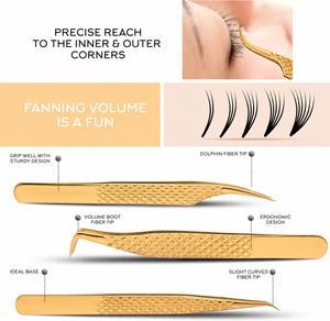 Gold Eyelash Tweezers Set with Case Portable Precision Metal Tools for <b>Lash</b> Extension Beauty Tool - Product Image 2