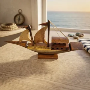 Maquette de bateau à voile artisanale en bois massif, modèle traditionnel de bateau (Jahaj), décoration d'intérieur, pièce de présentation de table avec support - Product Image 6