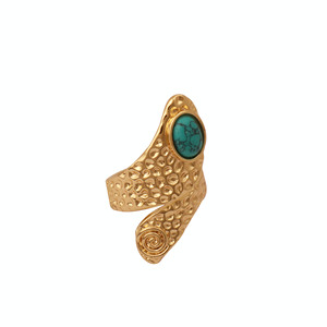 Blue Turquoise Bypass Wrap <b>Ring</b> Gold Plated <b>Statement</b> <b>Ring</b> Natural Gemstone December Birthstone Boho Jewelry CR-101505 - Product Image 6