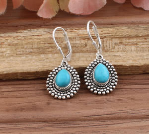 Pendientes Geométricos de Plata de Ley con Turquesa Natural, Joyería de Piedra de Nacimiento de Junio para Mujer, Regalo de Fiesta, Lujo, Venta al por Mayor - Product Image 5