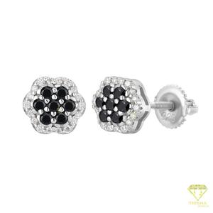 Boucles d'oreilles clous sophistiquées en diamants de laboratoire floraux, en argent sterling 925, bijoux de luxe pour femmes - Product Image 2