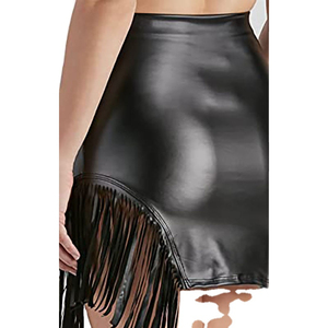 Women High Waist <b>PU</b> Leather Mini <b>Skirt</b> Asymmetrical Tassel Design Sexy Club Style Solid Color Shiny Fabric All Seasons Wear - Product Image 6