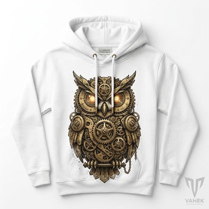 CLCORWORK STREETWEAR Sudadera con Capucha Steampunk para Hombre, Diseño de Búho, Corte Holgado, Algodón French Terry, Estampado con Parches, Ropa Urbana de Invierno - Product Image 1