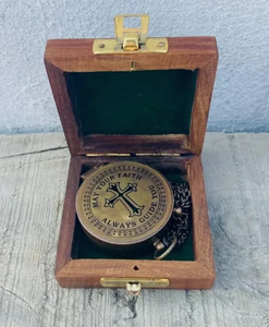 Vintage Brass Pocket <b>Compass</b> in Wooden Case <b>Antique</b> Nautical Navigation Instrument for Hiking Camping Home Decor - Product Image 2