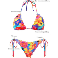 Ensembles de bikinis sexy à volants pour femmes, imprimé floral tropical, maillots de bain halter, string, tenues de plage personnalisées, vente en gros