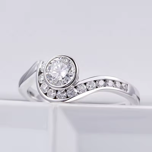 Stylish Round Brilliant Cut Diamond Engagement Ring with Pave Setting Center Stone for Women white gold Band - Product Image 1