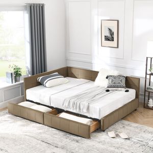 Letto contenitore matrimoniale trapuntato con schienale e braccioli confortevoli, divano letto imbottito per camera da letto - Product Image 1