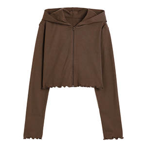 Sudadera con capucha y cremallera, corte crop, con ribetes acanalados, calidad premium, directo de fábrica, lisa, para mujer, regular, verano, otoño - Product Image 1