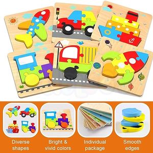 ชุดตัวต่อจิ๊กซอว์ไม้ Kidology สำหรับเด็กอายุ 3 ปีขึ้นไป 6 ชิ้น รูปทรงยานพาหนะ ของเล่นมอนเตสซอรี่ พัฒนาทักษะการเคลื่อนไหวอย่างละเอียด - Product Image 4