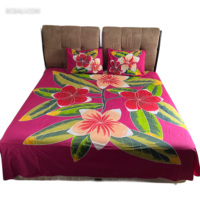 Ensemble de draps et de taies d'oreiller en rayonne faits à la main, peints à la main, nouveau design floral, originaux de Bali par des artisans balinais