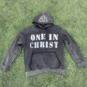 Haute qualité Vintage soleil délavé sérigraphie haute rue pull lourd lavage à l'acide 100% sweats à capuche en coton pour homme - Product Image 3