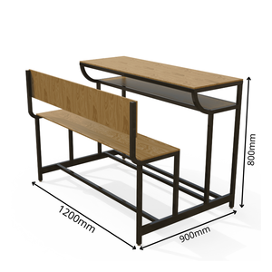 Minimalist Modern School Desk <b>Bench</b> Set Steel Frame Wooden Surface Eco-Friendly Durable <b>Metal</b> Drake Commercial Furniture - Product Image 2