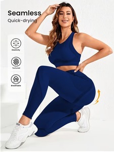 Seamless Two Piece Gym Outfit High Neck Mesh Racerback Crop Bra with Tummy Control Ruched <b>Booty</b> Lifting <b>Leggings</b> Yoga Suit - Product Image 5