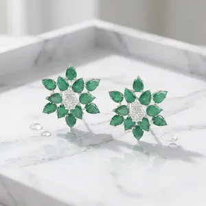 Green Pear Cut Moissanite Floral <b>Charm</b> 10K 14K 18K Gold 925 935 Sterling Silver Rhodium Plated Wedding Party Fine Jewelry - Product Image 1