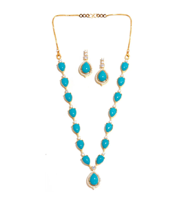 Conjunto de collar largo chapado en oro de 22k con piedras de calidad AAa y aretes, conjunto de joyería nupcial a precio de fábrica. - Product Image 2