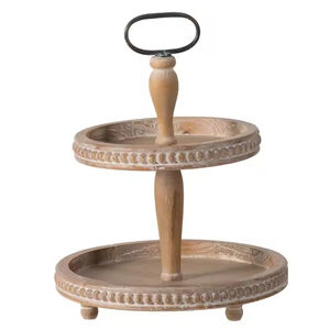 Support à gâteau en bois naturel à 2 niveaux, plateaux de présentation de desserts de forme personnalisée, parfaits pour les mariages, les anniversaires, les événements - Product Image 1
