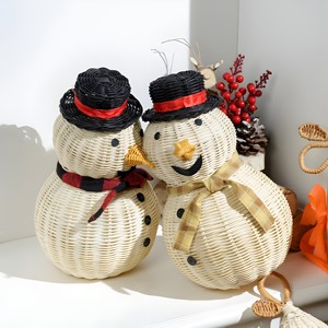 Figura de muñeco de nieve hecha a mano de ratán, juguete navideño, lindas figuras de muñecos de nieve - Product Image 2