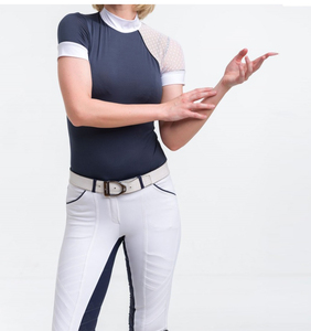 เสื้อขี่ม้าผู้หญิงแบบสั่งทำพิเศษ เอวสูง กระชับ ระบายอากาศ แห้งเร็ว แขนสั้น ผ้าสแปนเด็กซ์/โพลีเอสเตอร์ - Product Image 1