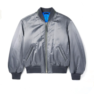 Service OEM, veste bomber en satin gris avec fermeture éclair, col montant, coupe ample, veste bomber classique pour homme - Product Image 1