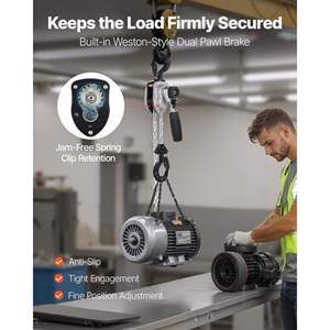 Palans à chaîne manuels robustes 1/4T 550LBS Capacité 5FT Levée Acier allié G80 Double poulie Frein mécanique Crochets rotatifs à 360° - Product Image 3