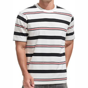 T-shirt à rayures horizontales blanches, noires et rouges pour hommes, manches courtes, col rond, décontracté, coupe régulière, léger, respirant, été - Product Image 1