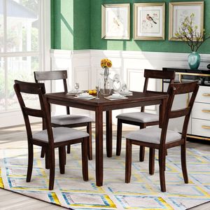 Set da Pranzo Industriale in Legno Espresso con 5 Pezzi: Tavolo da Cucina e 4 Sedie per Sala da Pranzo - Product Image 1