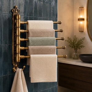 Contemporary Metal <b>Towel</b> Rack Stainless Steel Double <b>Rail</b> <b>Bathroom</b> Holder - Product Image 5