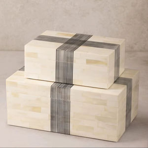 AL MALIK CRAFT Rectangular Wooden Storage <b>Box</b> Gray White <b>Floral</b> Inlay Pattern for Necklace Ring Cosmetic Jewelry Storage 0-1L - Product Image 1