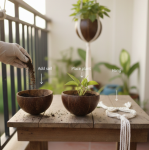 Maceta Colgante de Cáscara de Coco con Cuerda de Macramé, Tema de Frutas, Maceta para Plantas Suculentas, Decoración del Hogar, Decoración Interior y Exterior - Product Image 2