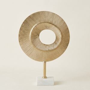 Creative Quality Black Aluminium Disc Sculpture With Elegant White Marble Base Handcrafted Metal Tabletop <b>Decor</b> For Living Room - Product Image 5