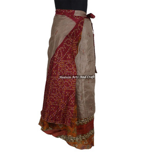 Falda larga envolvente 2026 - Falda larga envolvente de seda estilo Bollywood - Ropa de disfraz indio - Falda envolvente al por mayor de seda mágica reversible de 2 capas - Product Image 5