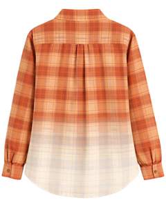 Camisa de Franela a Cuadros Degradado Naranja Óxido Personalizada para Mujer, Manga Larga, Abotonada, Informal, Mezcla de Algodón, Top de Otoño Invierno - Product Image 2