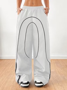 Women's <b>Summer</b> Fashion Streetwear Wide-Leg <b>Pants</b> Mid Elastic Waist Side Tie Design Hip-Hop Joggers 100% Cotton Loose Fit - Product Image 6