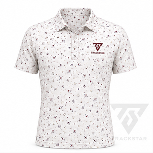 Trackstar <b>Men's</b> White <b>Burgundy</b> Celestial Planet Print <b>Polo</b> <b>Shirt</b> Short Sleeve Button Collar Golf <b>Shirt</b> Custom Logo - Product Image 1