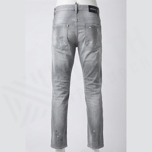 Jean en denim gris déchiré coupe slim pour homme, jambe droite, en coton, style décontracté, délavé, idéal pour le printemps - Product Image 2