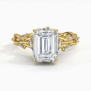 Anillo de boda clásico para mujer de plata de ley 925 con moissanita de corte esmeralda y diseño de hoja - Product Image 3