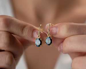 Mystic Topaz <b>Earrings</b> Oval Cut Rainbow CZ Gemstones 925 Sterling Silver 14K <b>Gold</b> Plated Iridescent Drop <b>Dangles</b> Anniversary Gift - Product Image 5