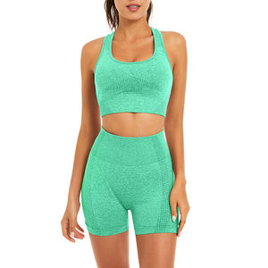 Conjunto deportivo transpirable para mujer, pantalones cortos de cintura alta y sujetador deportivo ajustable, tela de secado rápido, conjunto de 2 piezas para mujer - Product Image 2