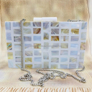 Pochette élégante en nacre vintage faite à la main |   Bouton de fermeture éclair pour sac à main en incrustations de coquillages naturels de qualité supérieure pour mariages, événements, personnalisé - Product Image 2