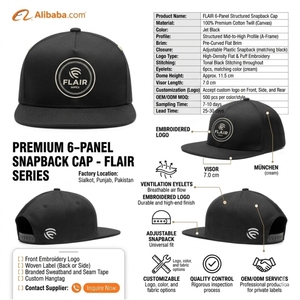Gorra Snapback Personalizada de 6 Paneles con Visera Plana – Gorra de Algodón Sarga Negro Azabache Premium para Streetwear al por Mayor OEM - Product Image 6